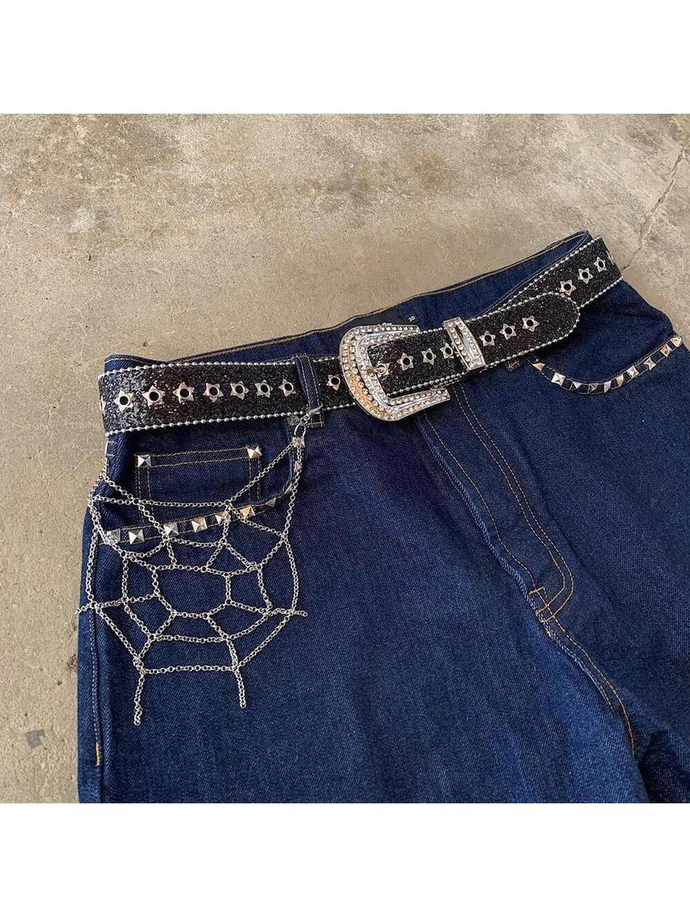 Y2K Black Silver Punk Studded Rhinestone Belt - Picture 7 of 8